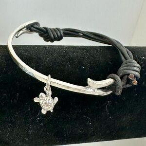 JAMES AVERY Black Leather Sterling Silver Hook As You Wish Charm Holder Bracelet